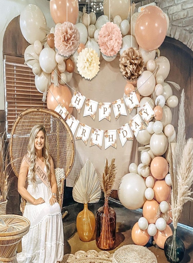 Fantspati Birthday Decorations for Women, Party Decorations for Women with Beige Cream Neutral Balloons Birthday Sash Tablecloth Happy Birthday Banner Neutral Boho Bday Decorations for Men Woman Boys Girl - Image 4